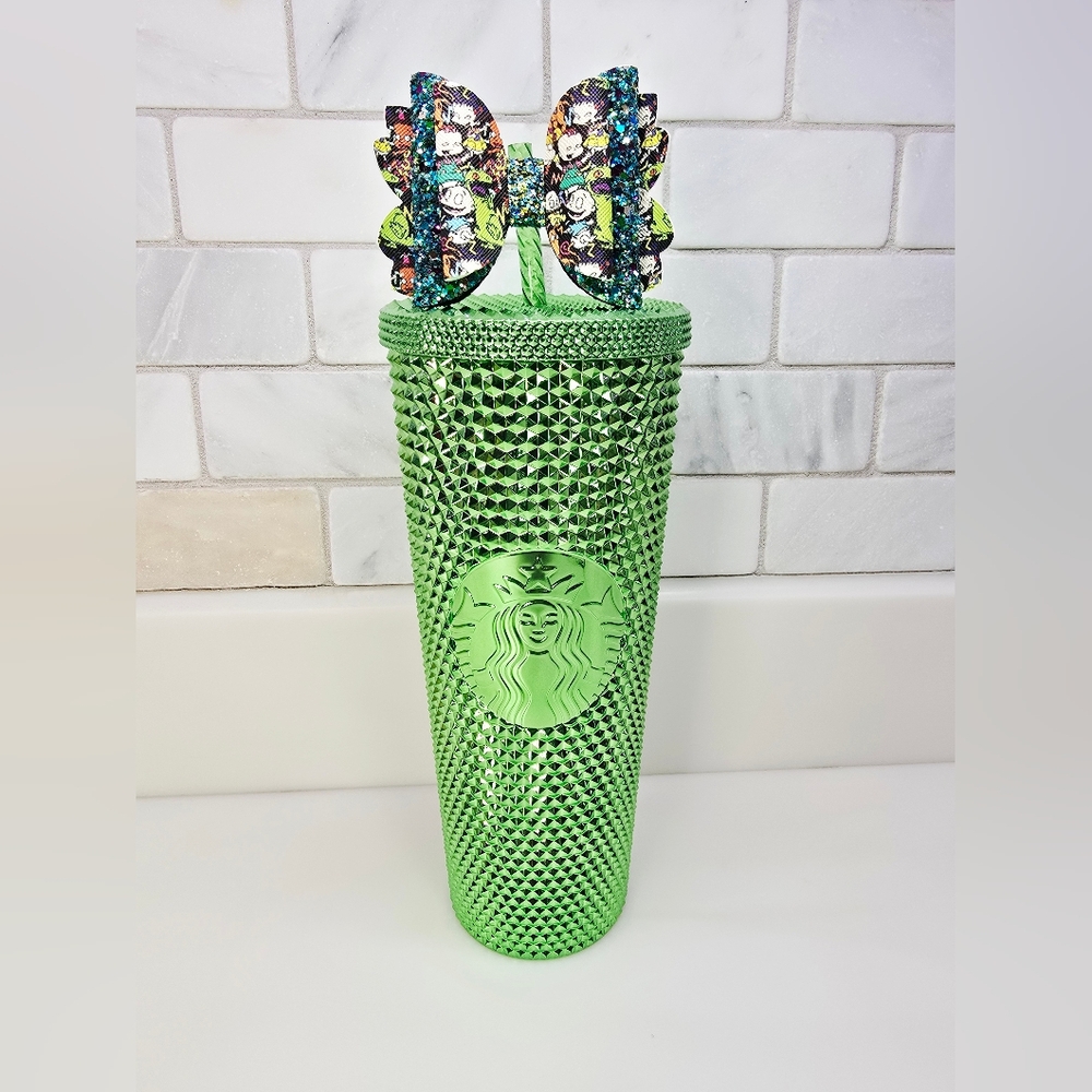 🐍Starbucks Green Metallic Studded Tumbler With Bow